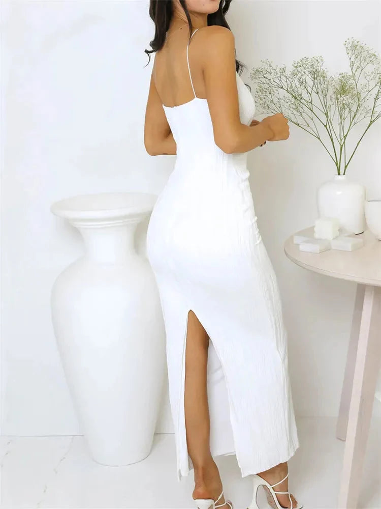 Sexy Women Long Dress Ruched Sleeveless Twirly Threads