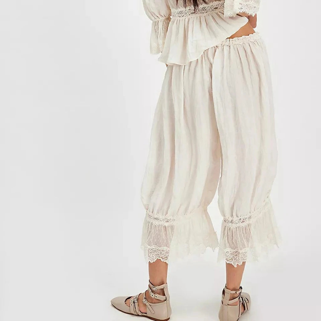 Loose Fit Bloomers Cropped Pants Drawstring High Waist Trousers Twirly Threads