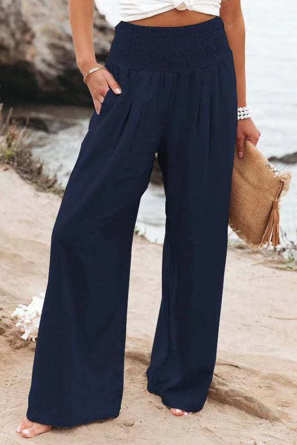 Casual pants with drawstring, mid waist, beach wide leg Twirly Threads
