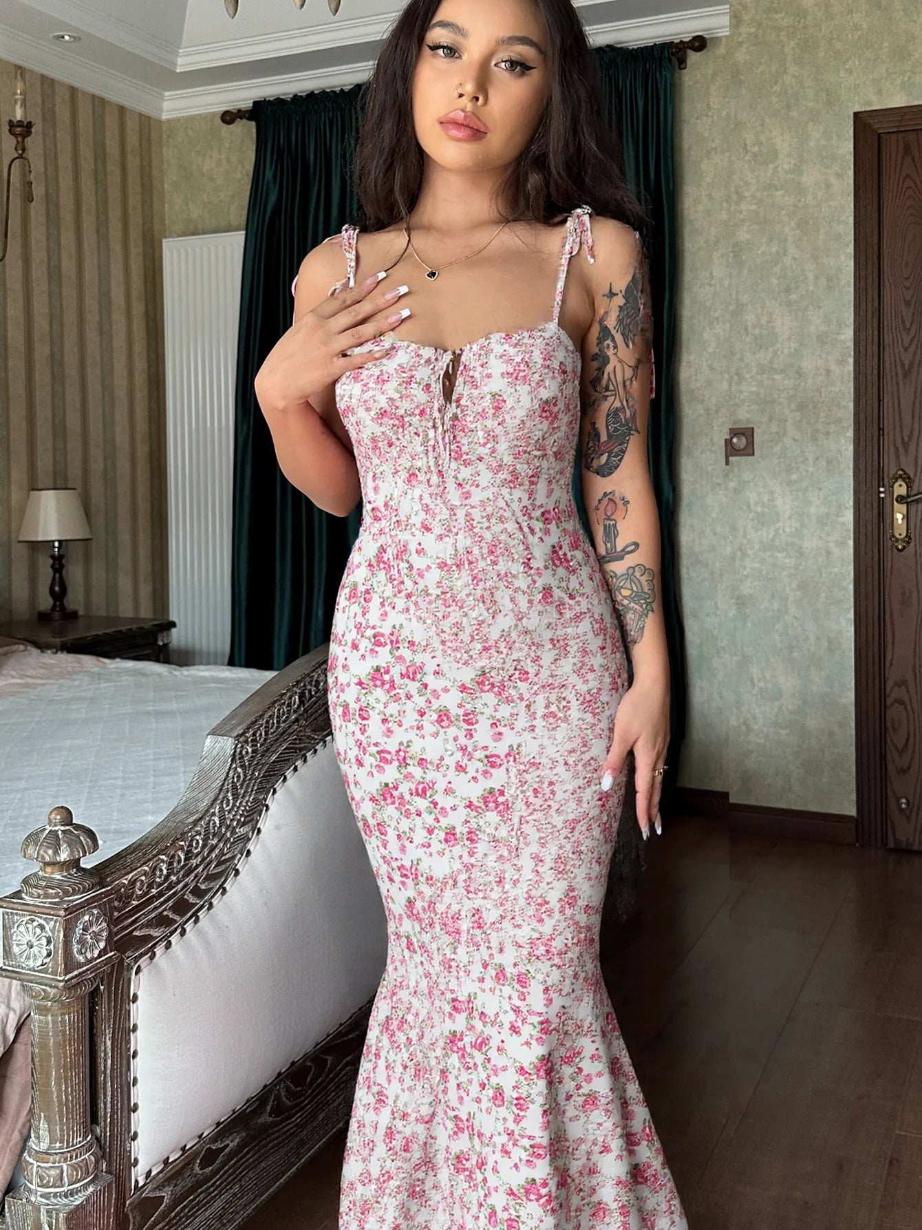 Elegant Floral Beach Long Dress Twirly Threads