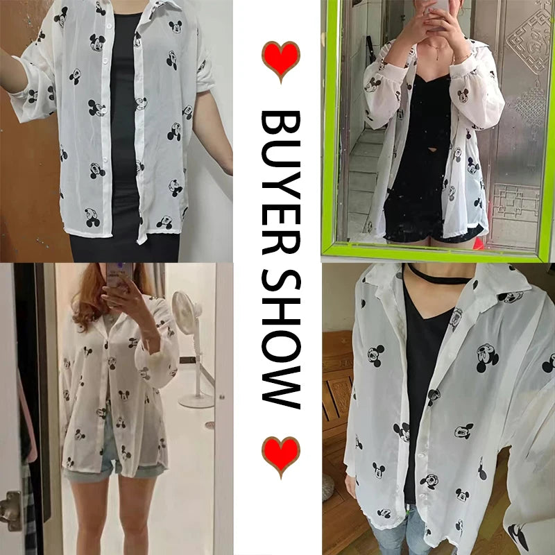 Mickey Mouse Blouse Ladies Long Sleeve Twirly Threads