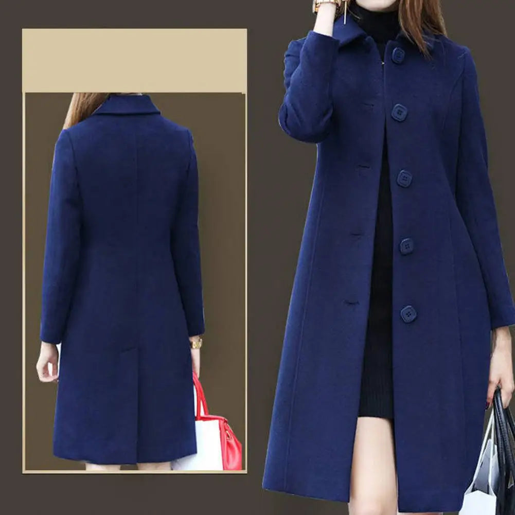 Mid-Length Single-Breasted Turn-down Collar Soft Winter Jacket Twirly Threads