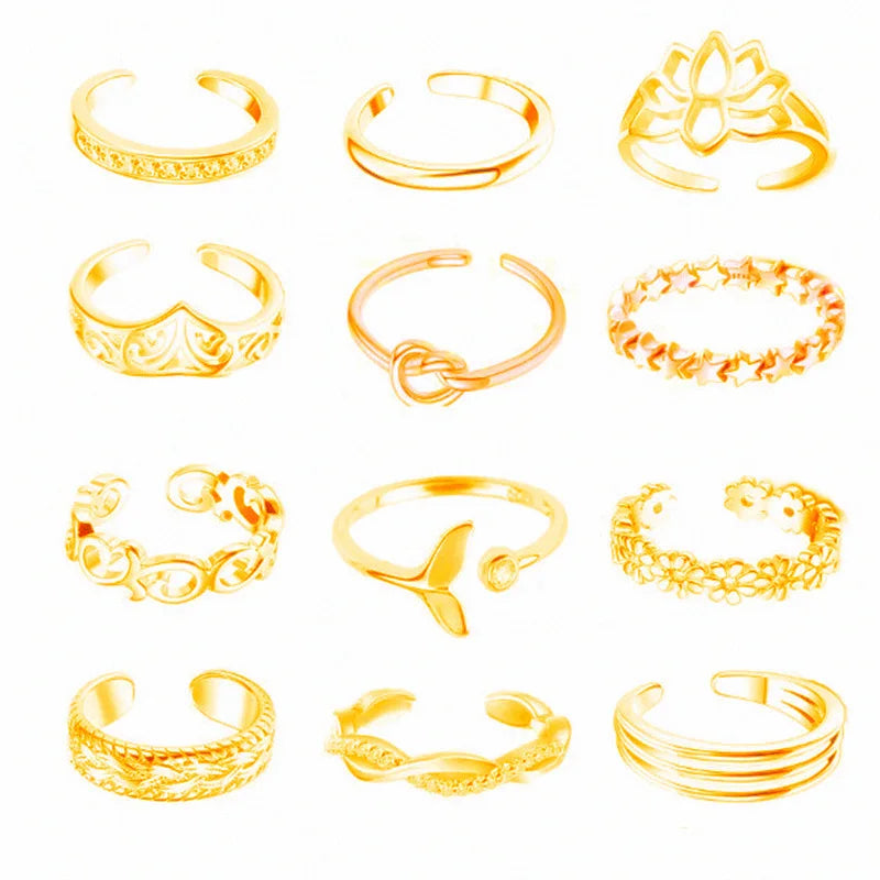 7/10/12Pcs Adjustable Toe Rings Twirly Threads