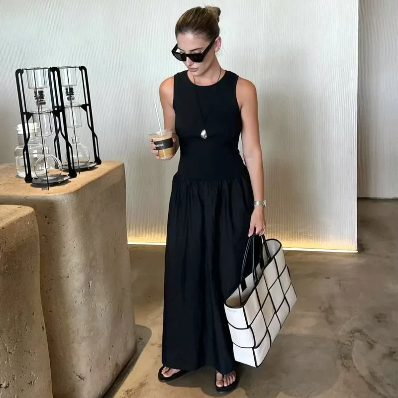 Khaki Elegant Long Dresses Spring Sleeveless Black Dresses Twirly Threads