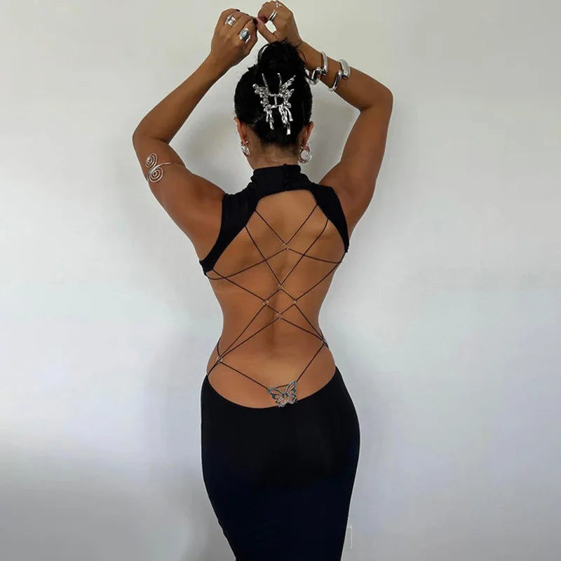 Backless Bandage Butterfly Long Dress Twirly Threads
