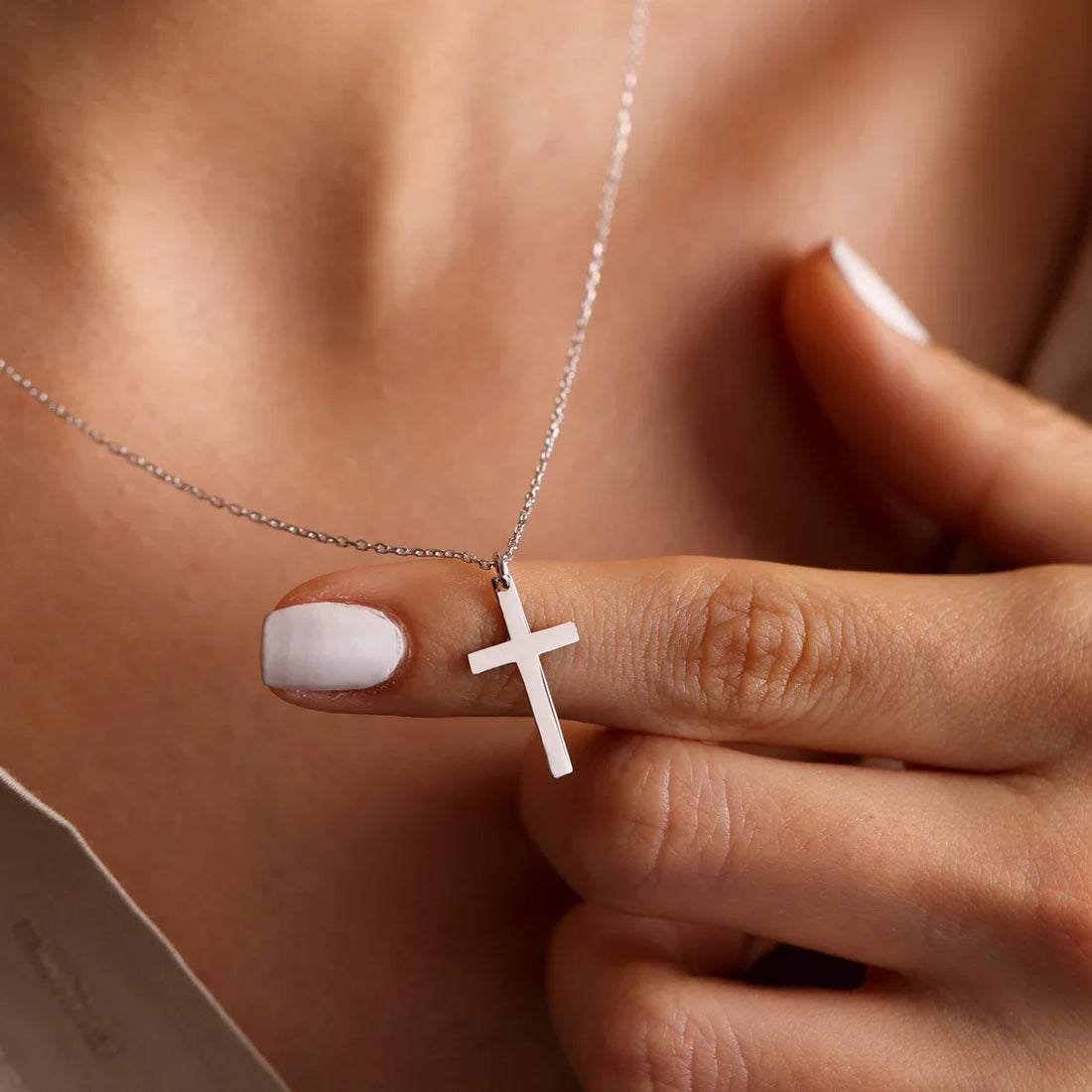 Stainless Steel Cross Gold Necklace Twirly Threads