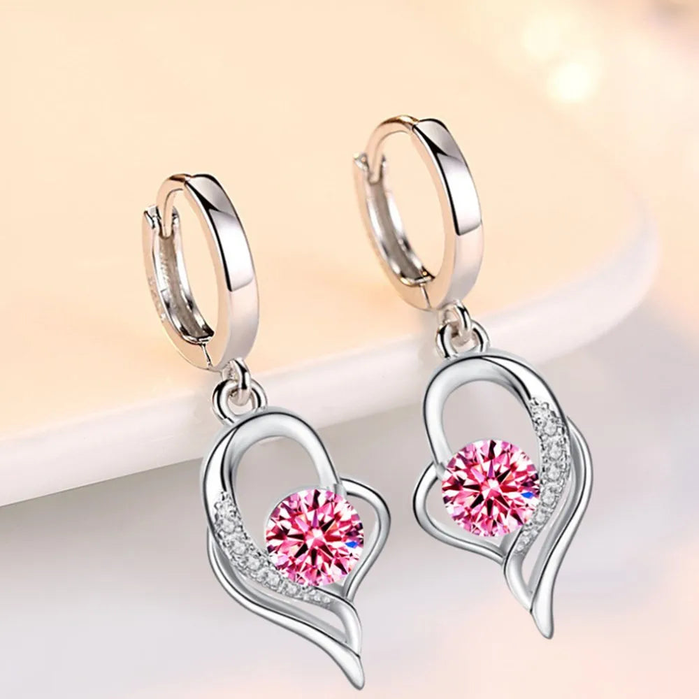 Sterling Silver Blue Pink White Purple Crystal Zircon Earrings Twirly Threads