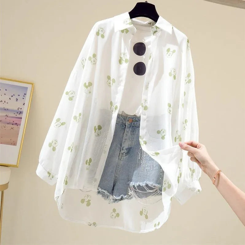Mickey Mouse Blouse Ladies Long Sleeve Twirly Threads