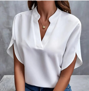 Elegant Women's Blouse V-neck Short Sleeve Twirly Threads