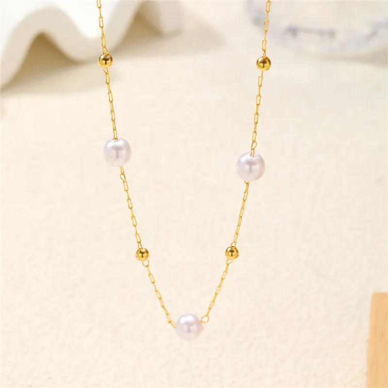 Simple Pearl Beads Necklace Twirly Threads