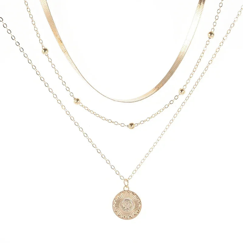 Sterling Silver Three-Layer Round Necklace Twirly Threads
