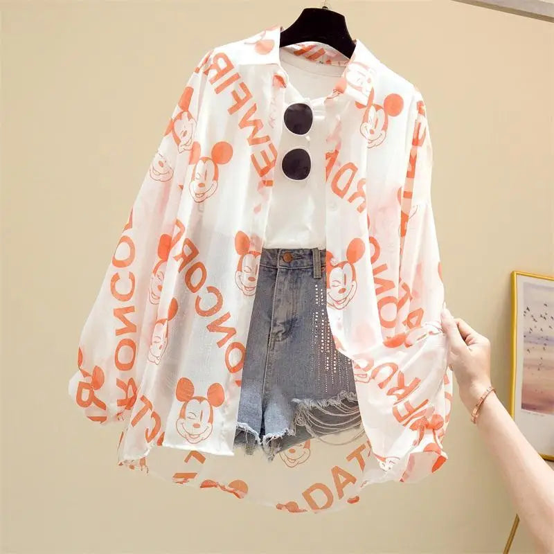 Mickey Mouse Blouse Ladies Long Sleeve Twirly Threads
