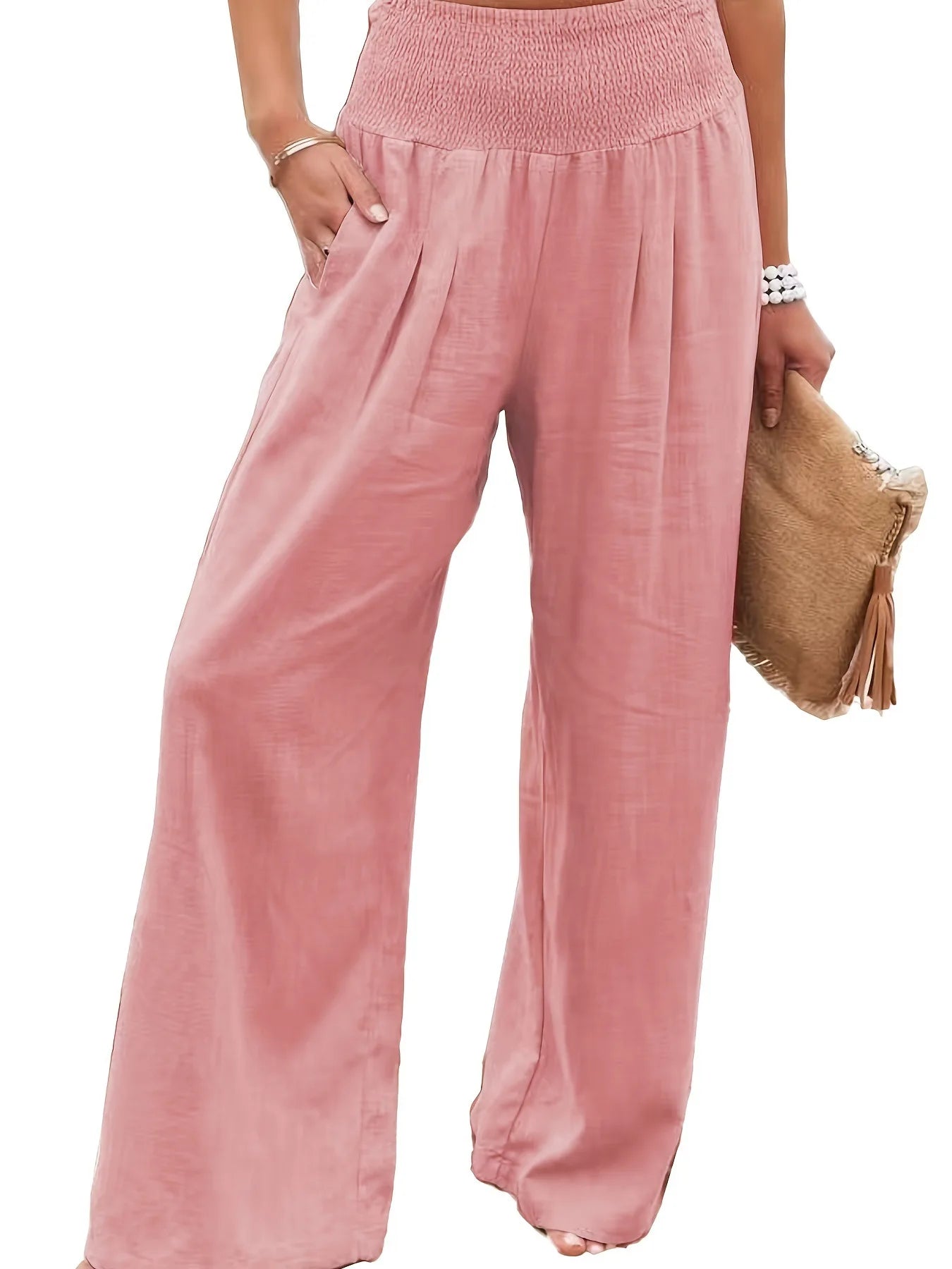 Casual pants with drawstring, mid waist, beach wide leg Twirly Threads