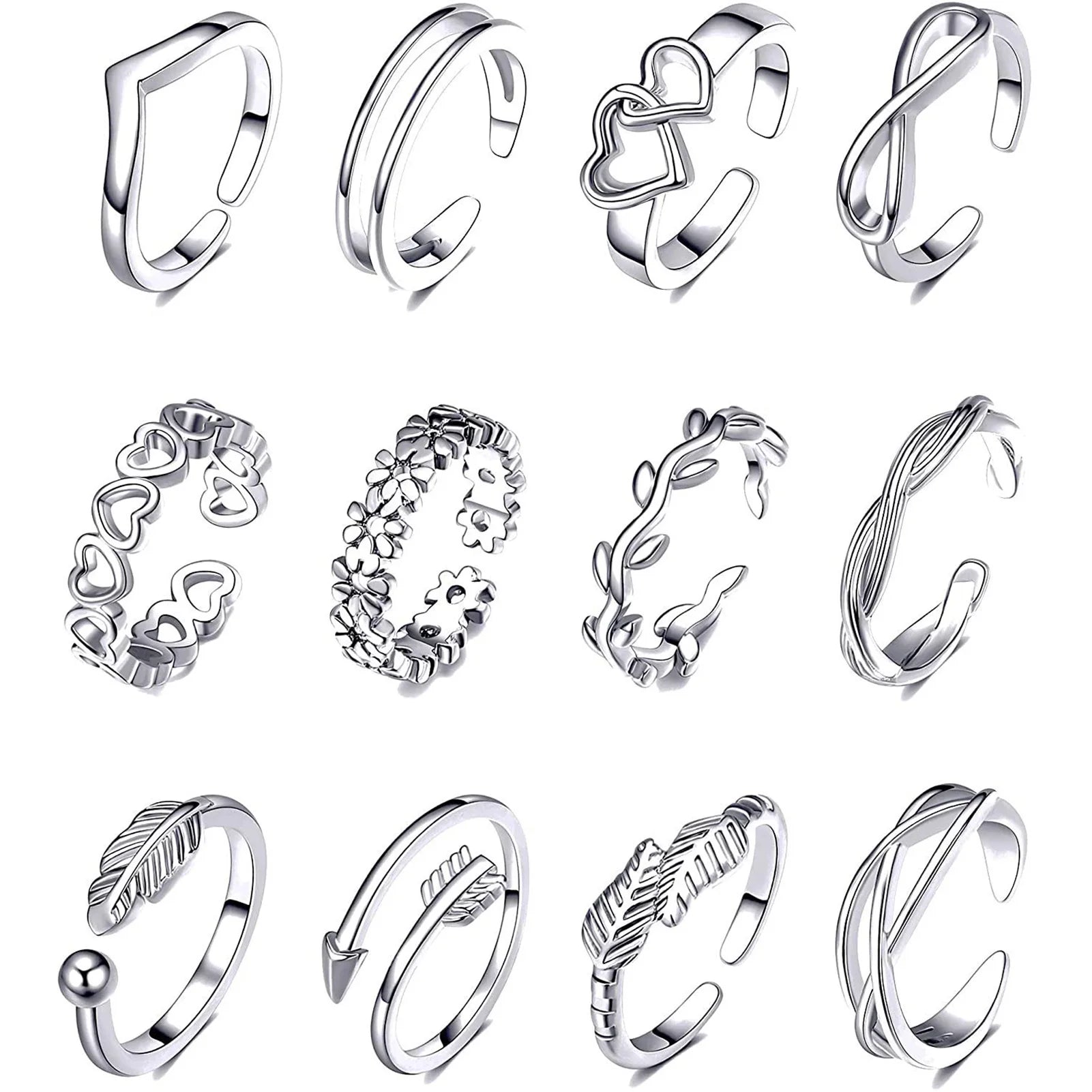 7/10/12Pcs Adjustable Toe Rings Twirly Threads