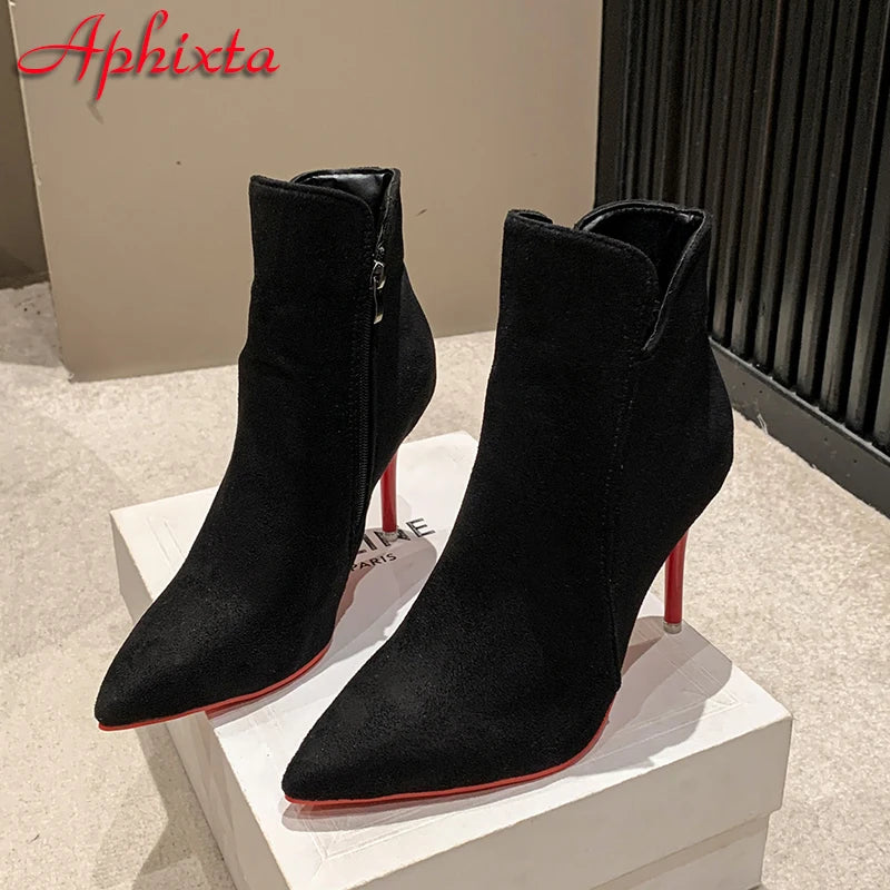 10-inch Stilettos Winter Red Heels Ankle Boots Twirly Threads