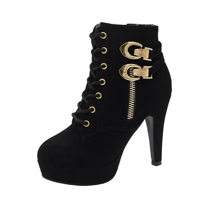 High Heels Stiletto Ankle Boots Lace-upside Zipper Boots Twirly Threads