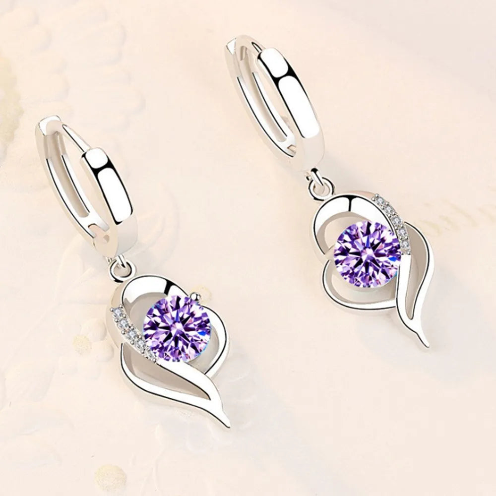 Sterling Silver Blue Pink White Purple Crystal Zircon Earrings Twirly Threads