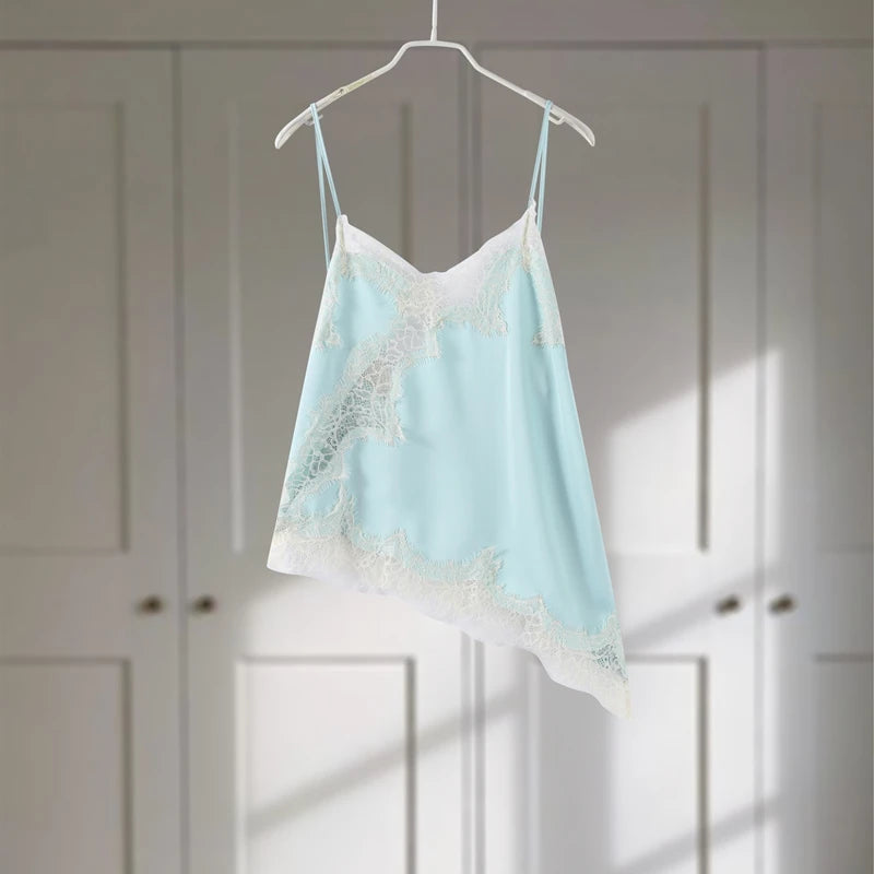 Lace Sling Loose V Neck Sleeveless Backless See Through Top Twirly Threads