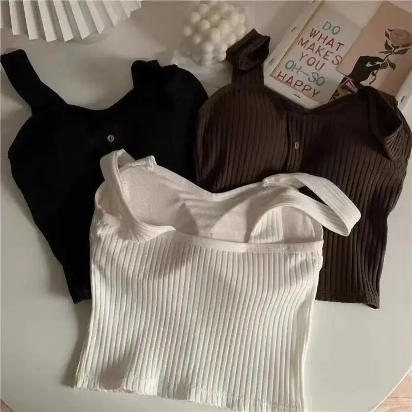 Cropped Tops with Bra Pads Corset Suspenders Vest Camisole Twirly Threads