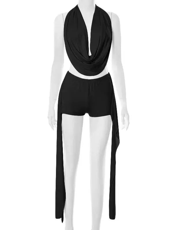 2 Piece Set Halter Swing Collar Backless Tank Topside Twirly Threads