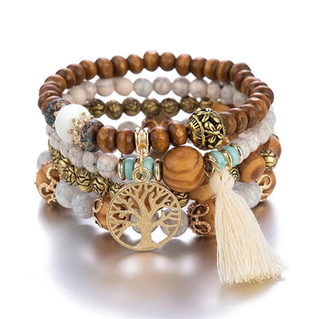 Boho Wooden Beaded Bracelet Set Twirly Threads