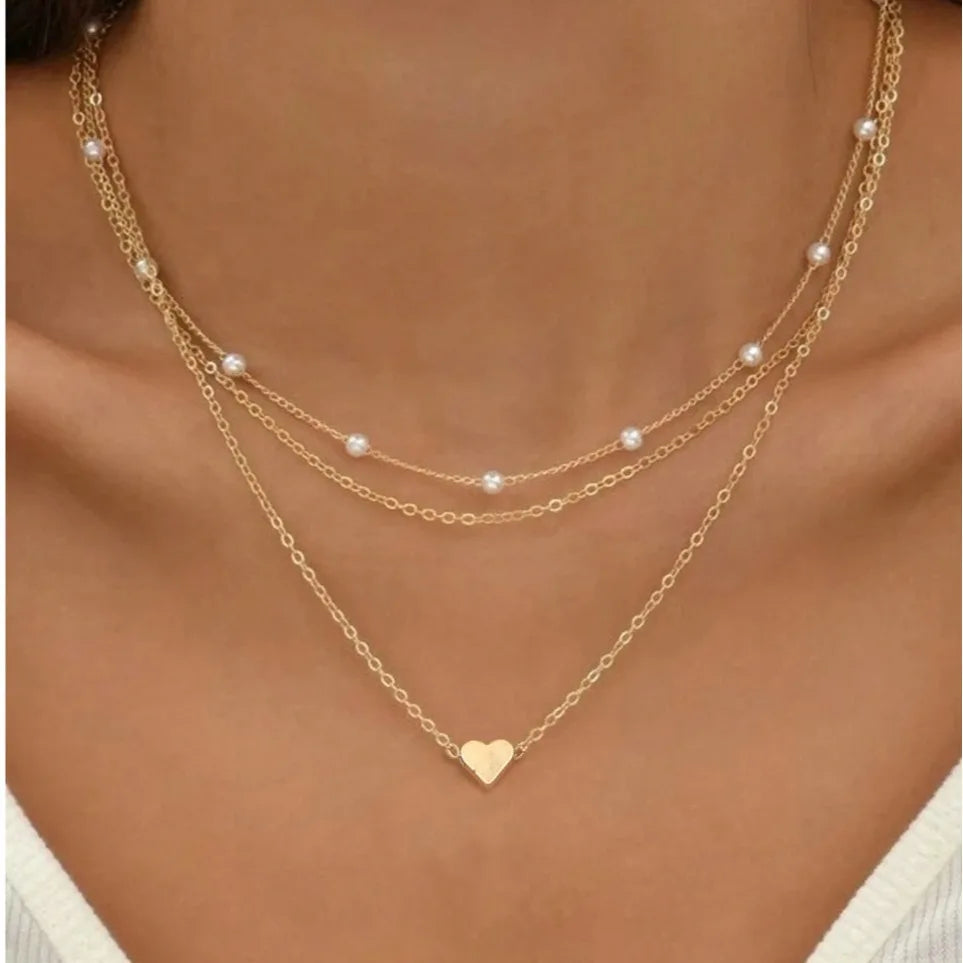 3pcs Pearl Necklace Set 14K Gold Twirly Threads