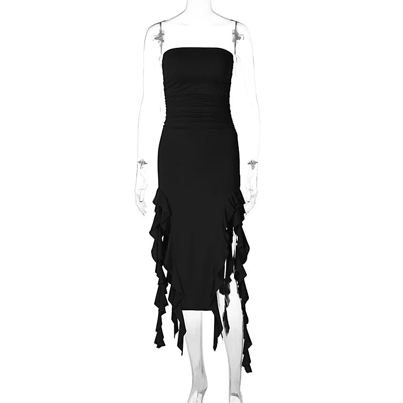 Vintage Elegant Sleeveless Slim Backless Tassel Party Dress Twirly Threads