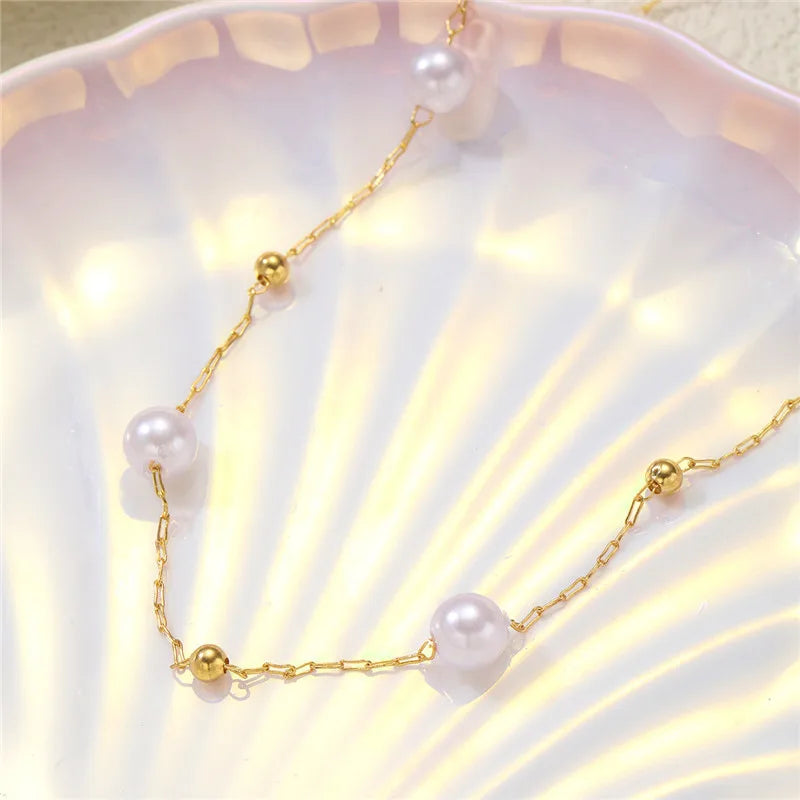 Simple Pearl Beads Necklace Twirly Threads