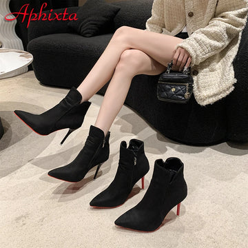 10-inch Stilettos Winter Red Heels Ankle Boots Twirly Threads