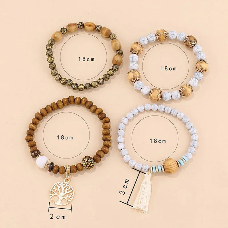 Boho Wooden Beaded Bracelet Set Twirly Threads