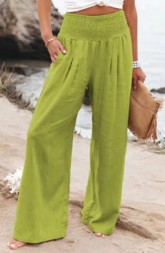 Casual pants with drawstring, mid waist, beach wide leg Twirly Threads
