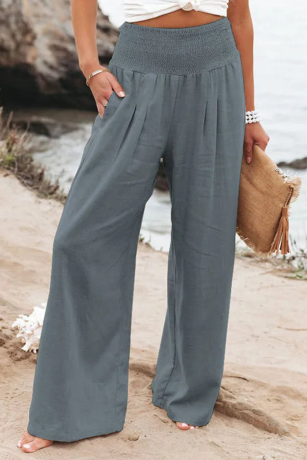 Casual pants with drawstring, mid waist, beach wide leg Twirly Threads