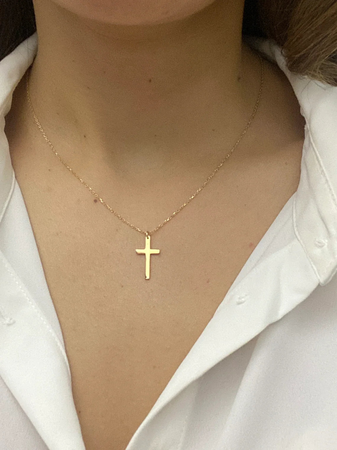 Stainless Steel Cross Gold Necklace Twirly Threads