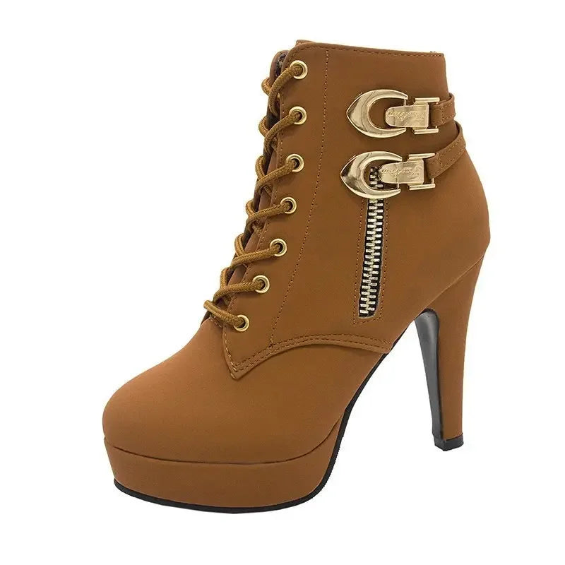 High Heels Stiletto Ankle Boots Lace-upside Zipper Boots Twirly Threads