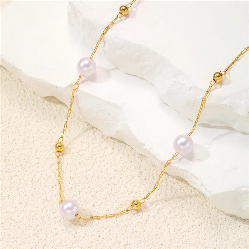 Simple Pearl Beads Necklace Twirly Threads