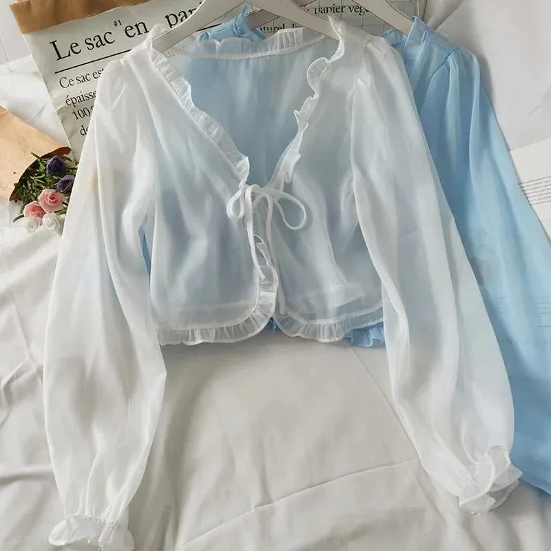 Lace Bow Cardigan Shirt Twirly Threads