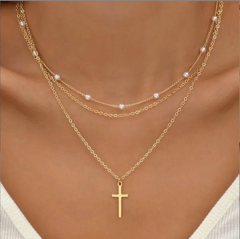 3pcs Pearl Necklace Set 14K Gold Twirly Threads