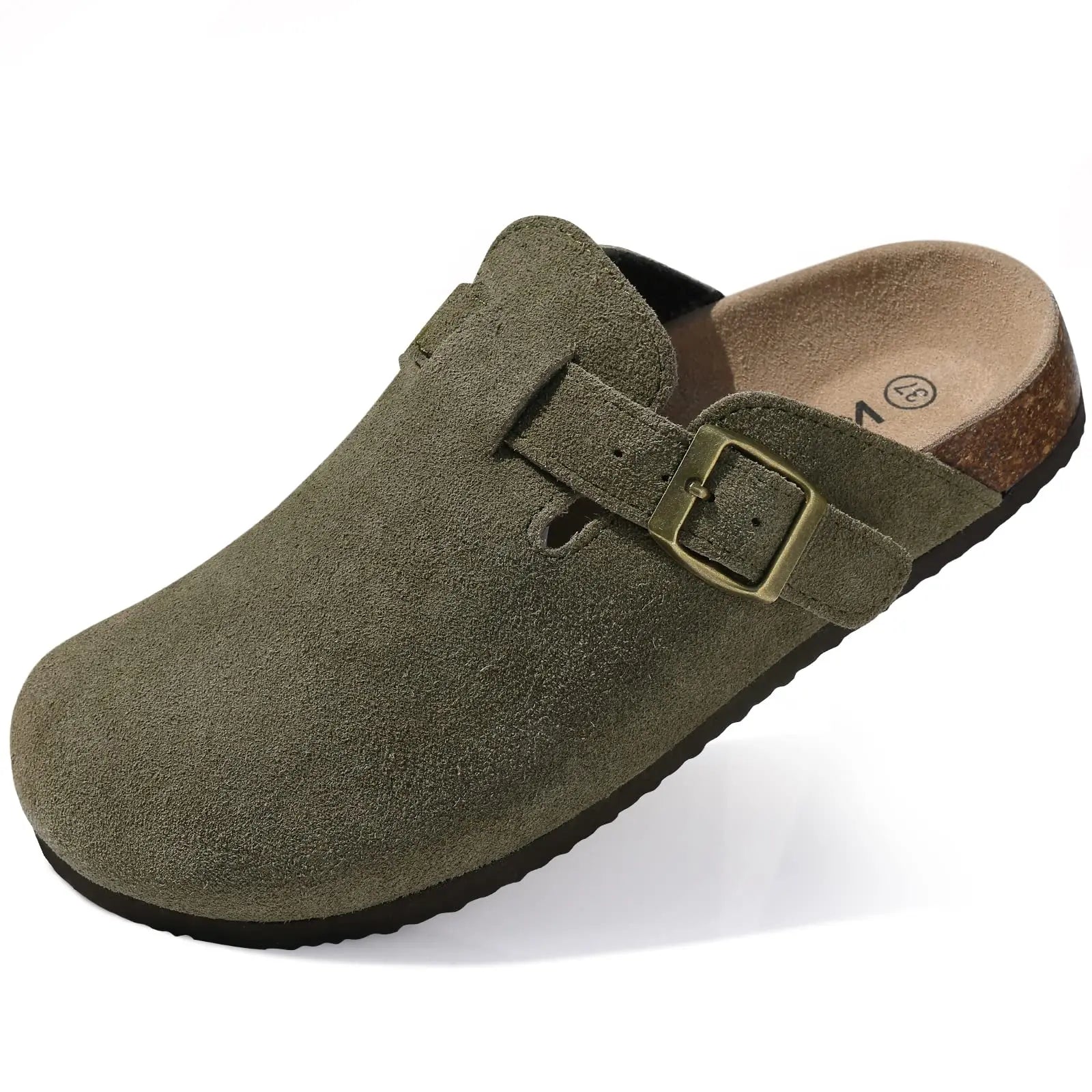 Suede Clogs for Women Men Mules Cork Footbed Sandals Twirly Threads